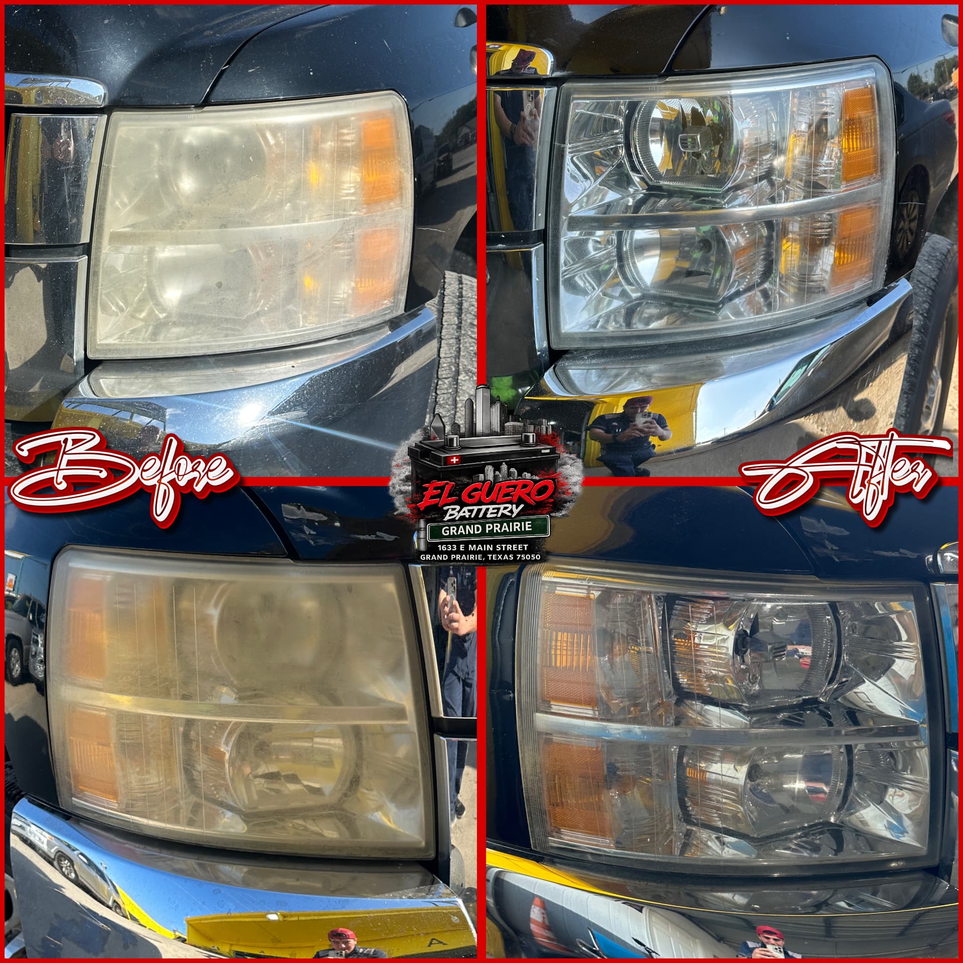 Chevrolet Silverado headlights before and after restoration