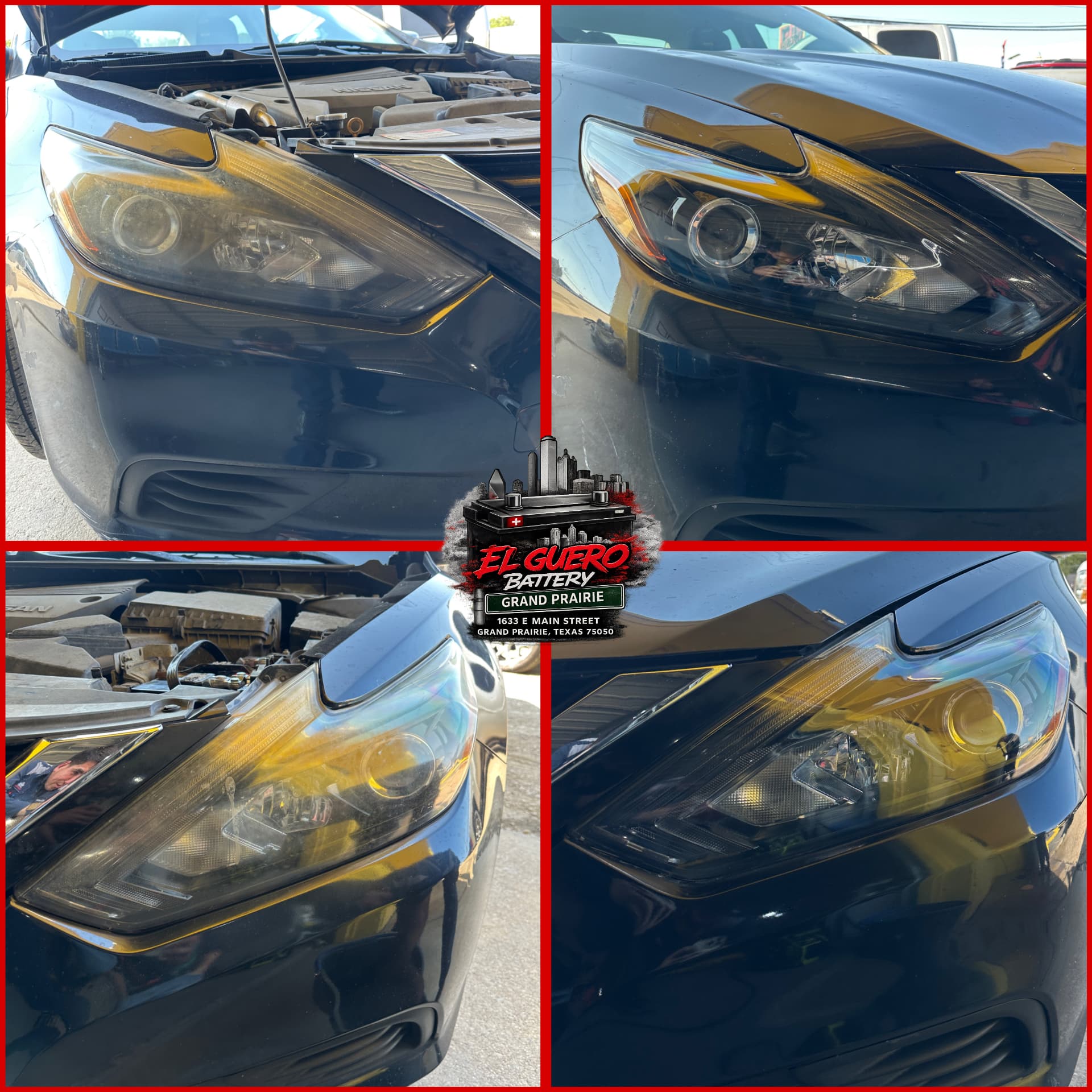 Dark sedan headlight before and after professional restoration