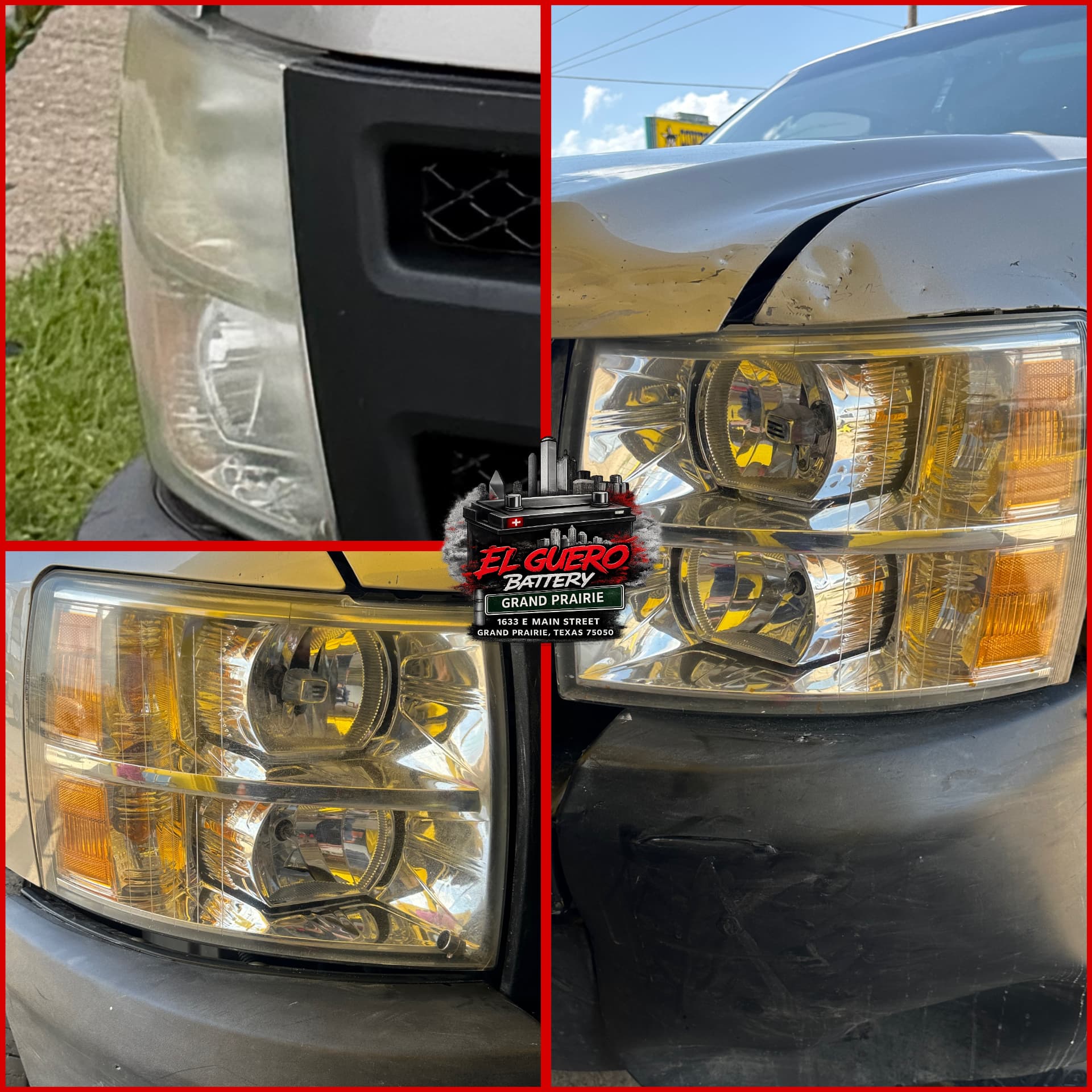 Pickup truck headlights before and after haze removal