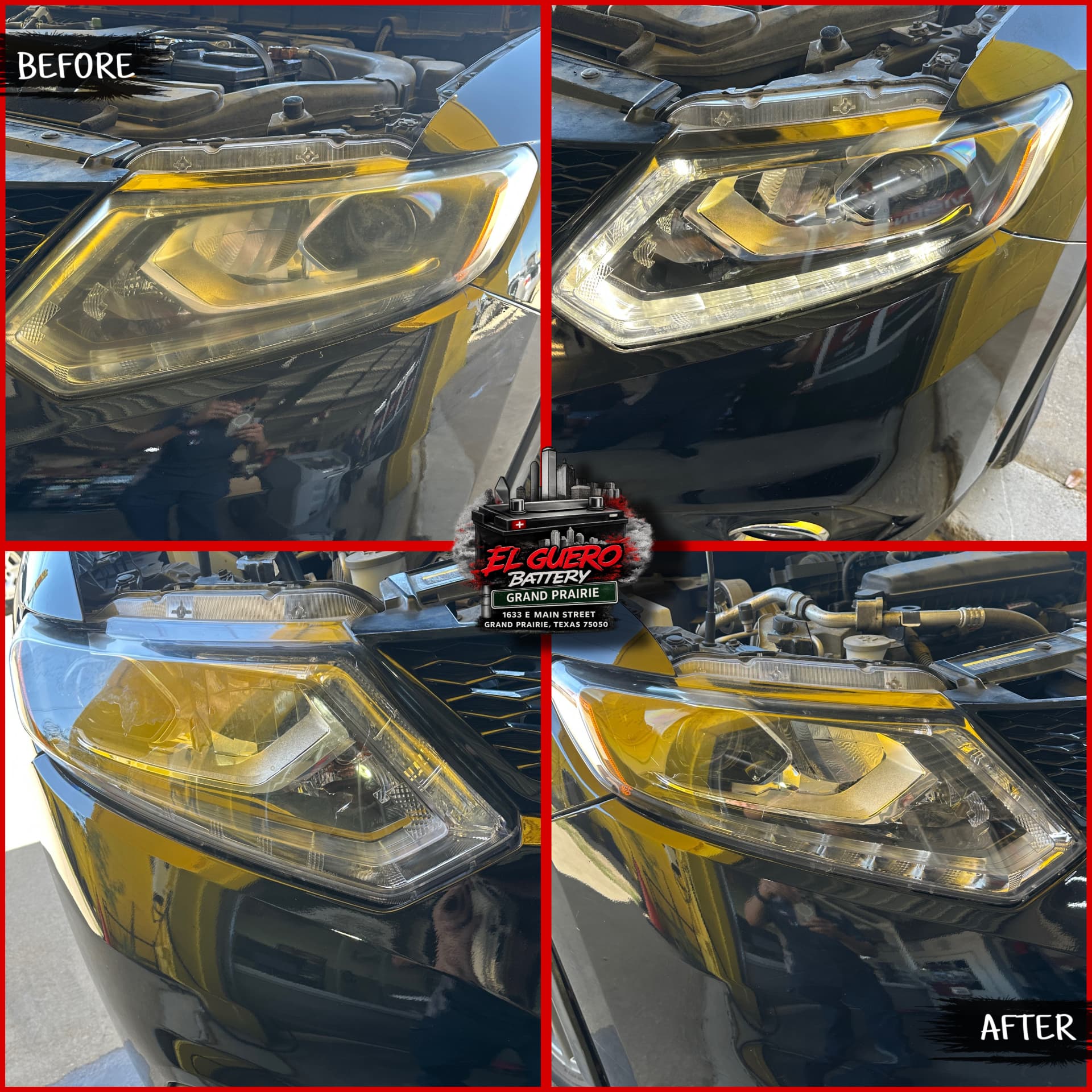 Nissan headlight before and after professional restoration