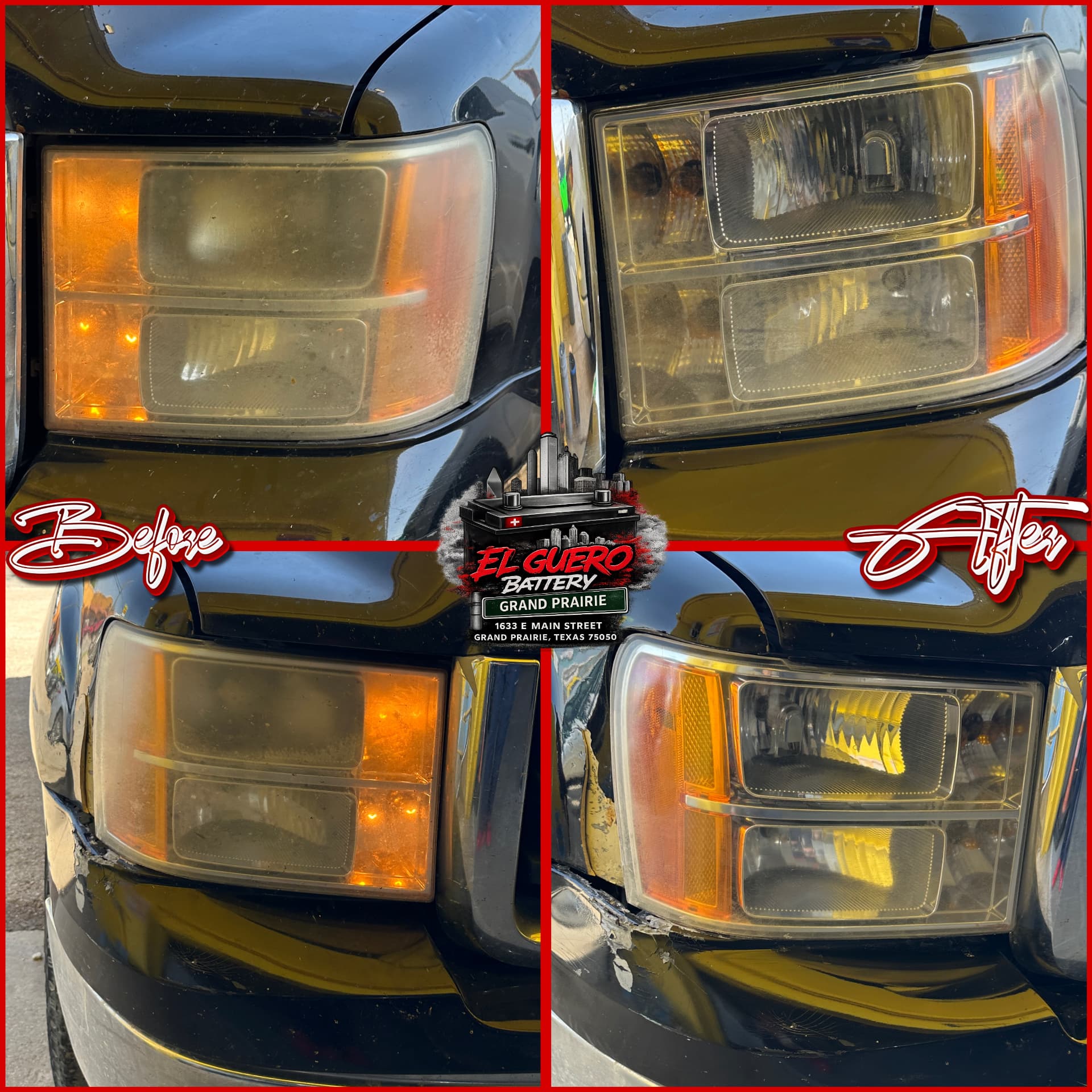 GMC headlights before and after professional restoration