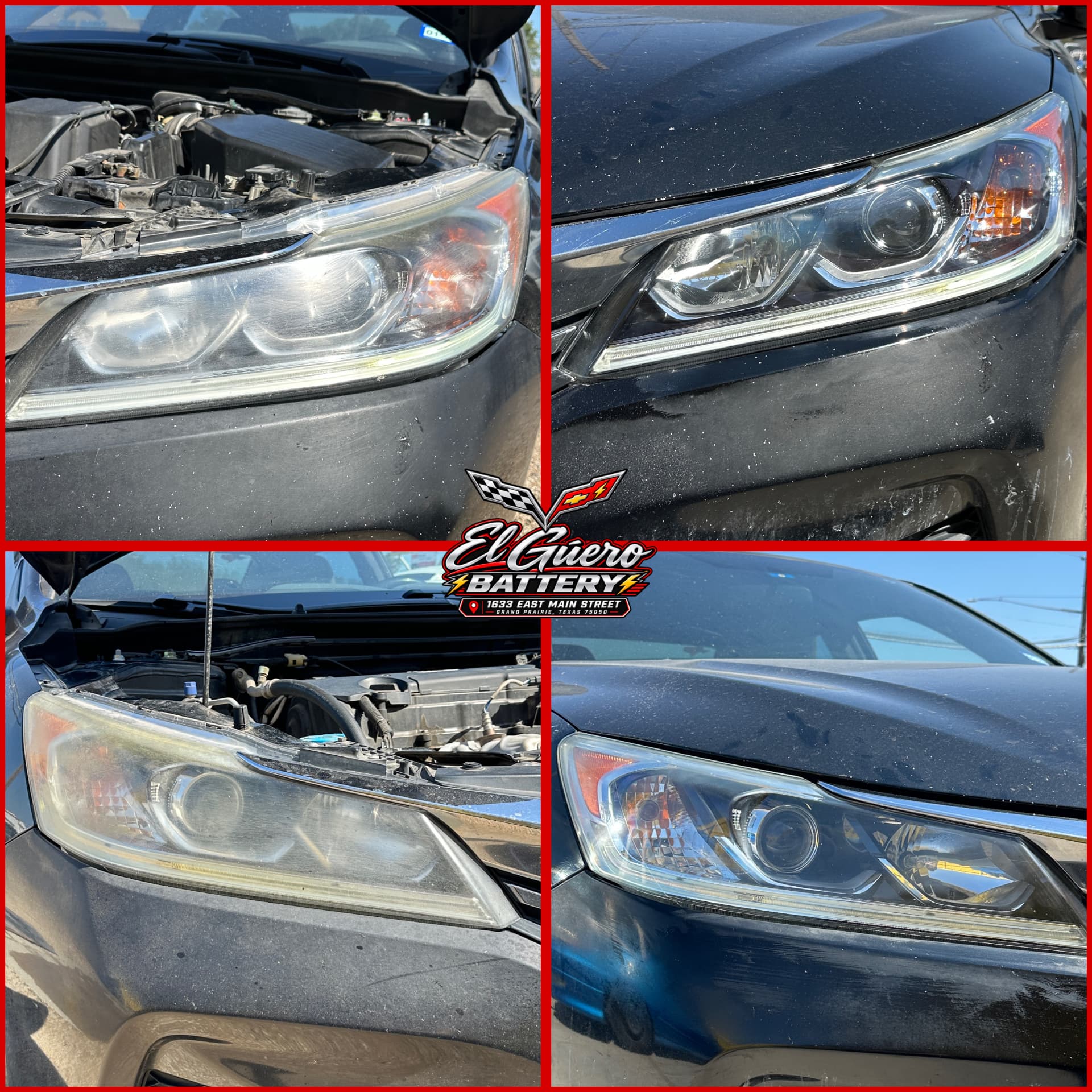Black Honda Accord headlights before and after professional restoration